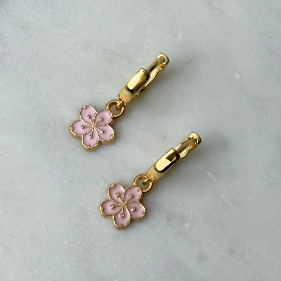 Gold Hoops with Pink Blossoms