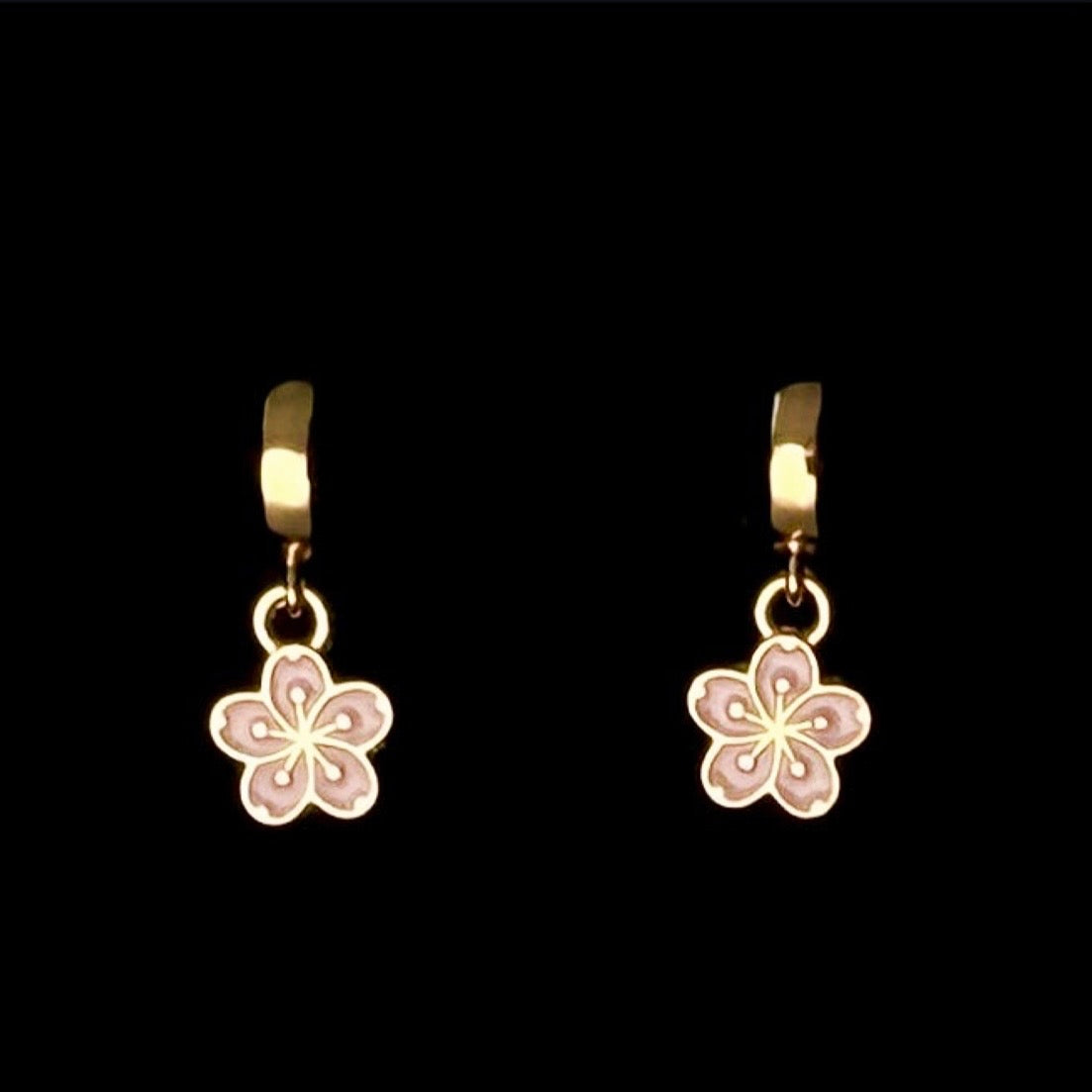 Gold Hoops with Pink Blossoms