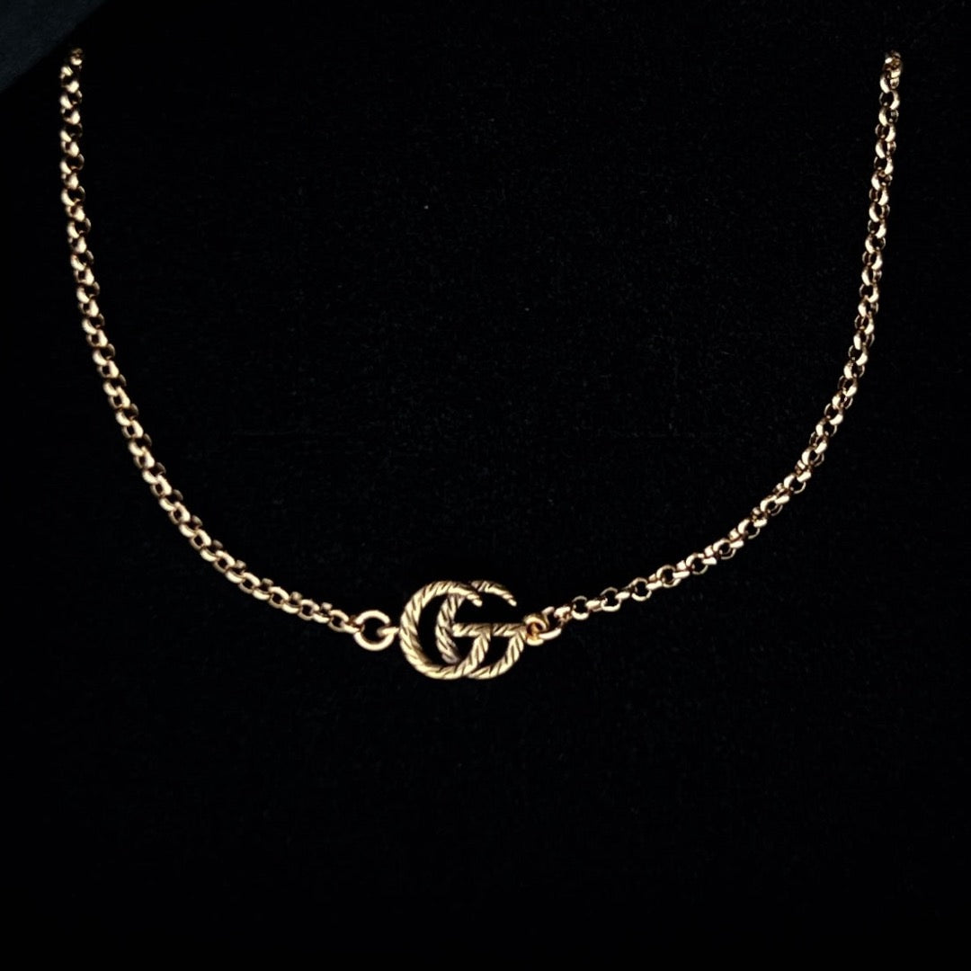 Small Gold Textured Logo Necklace