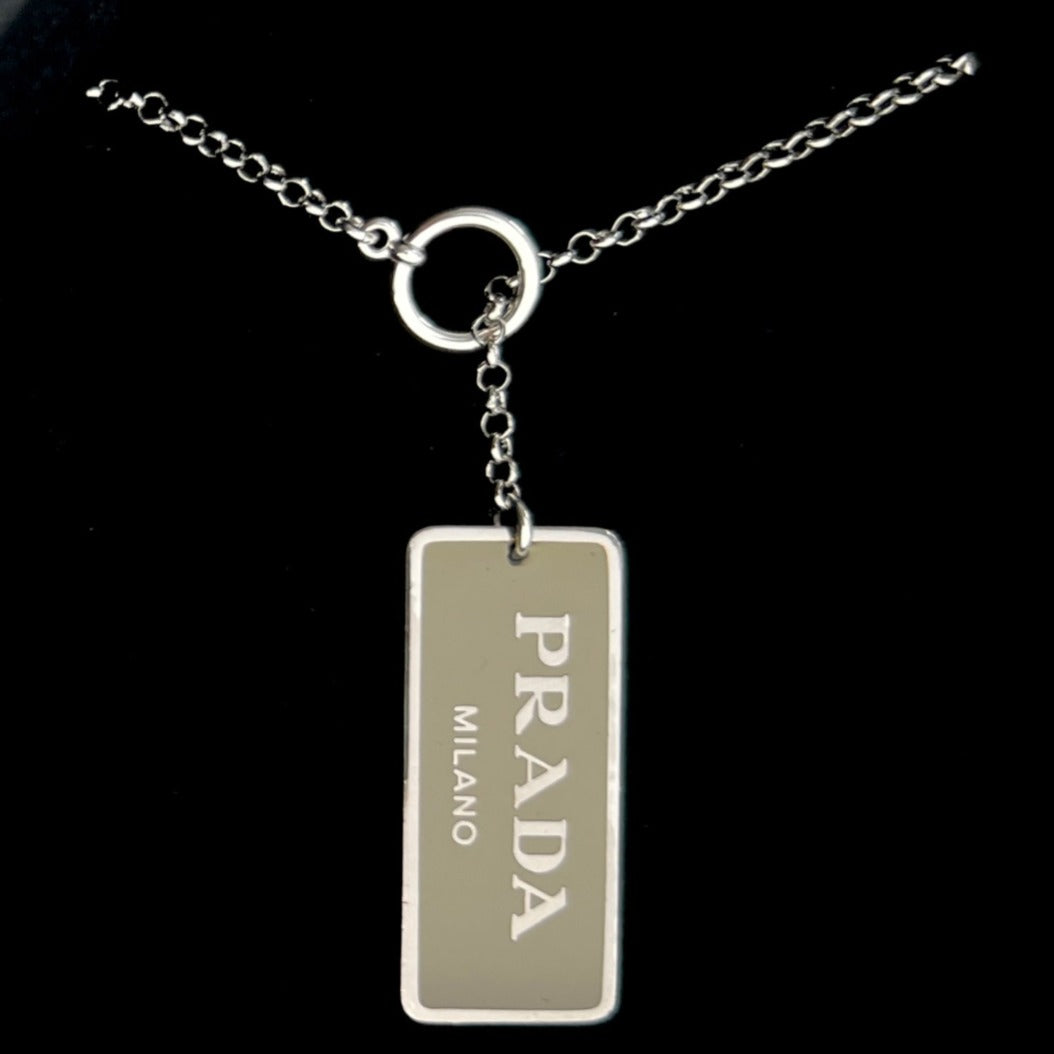 Prada triangle logo necklace keychain - Silver
