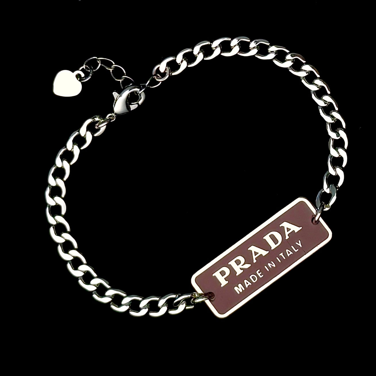 Small Plum & Silver Rectangular Logo Bracelet