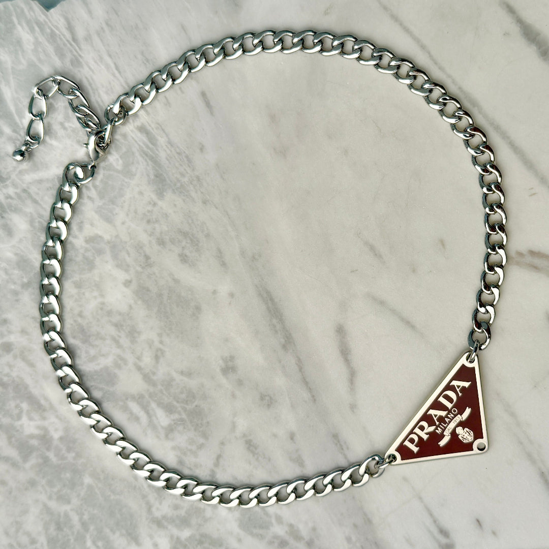 Cherry & Silver Triangular Logo Choker