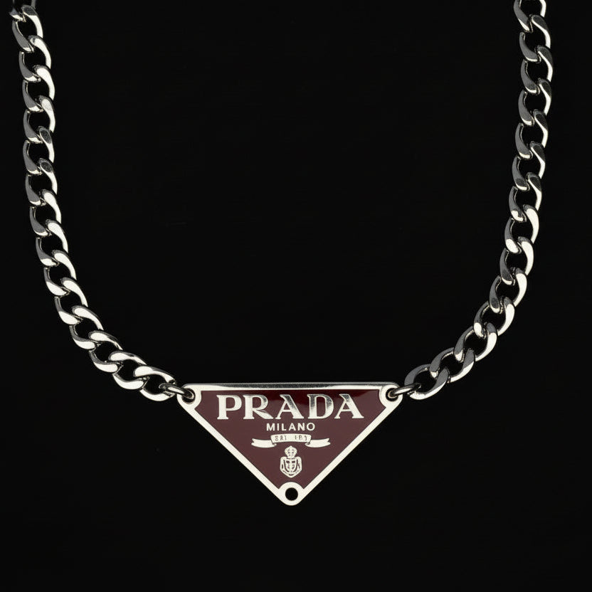 Cherry & Silver Triangular Logo Choker