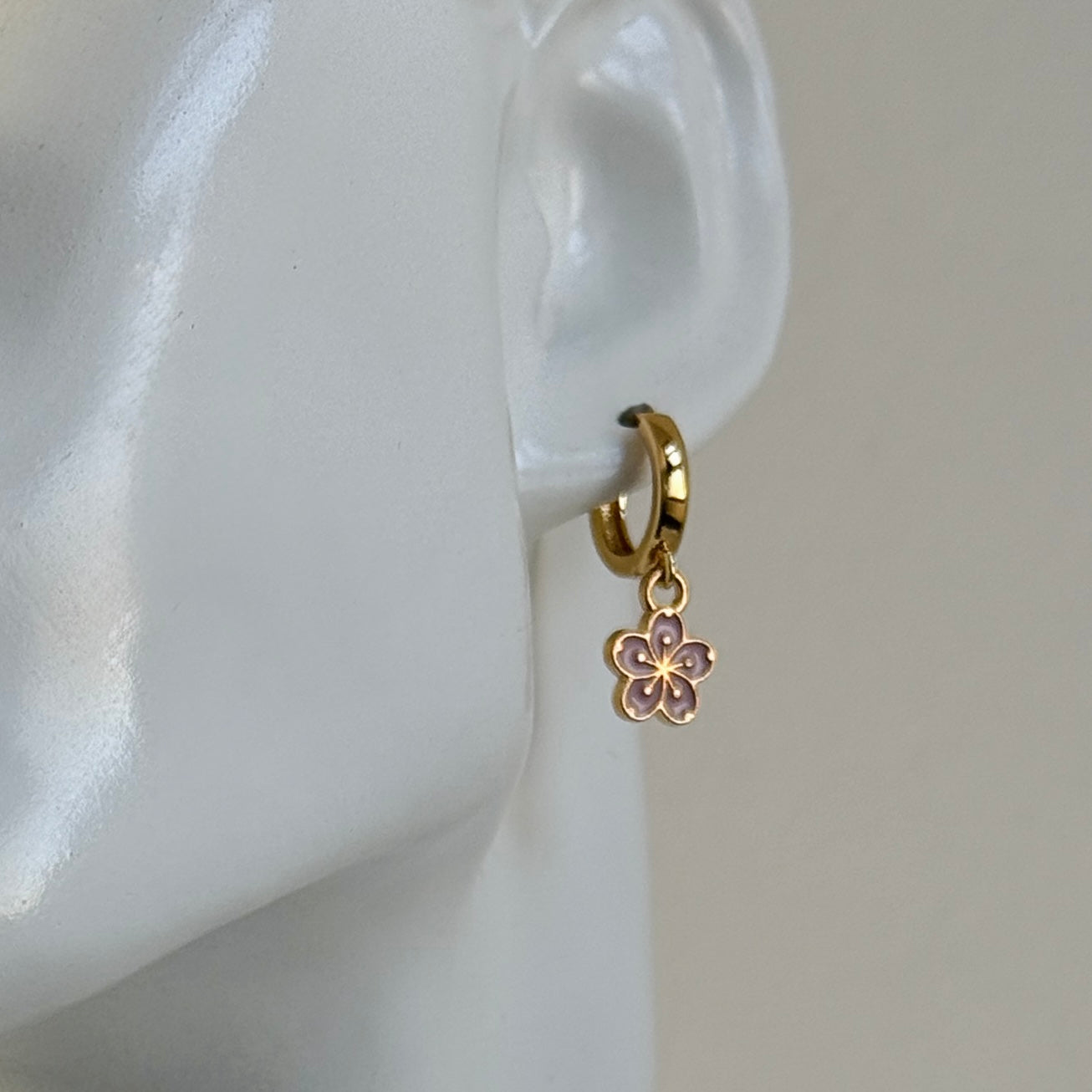 Gold Hoops with Pink Flowers