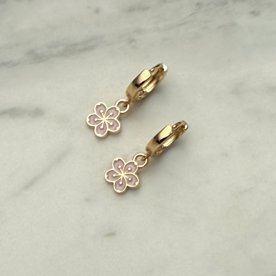 Gold Hoops with Pink Flowers