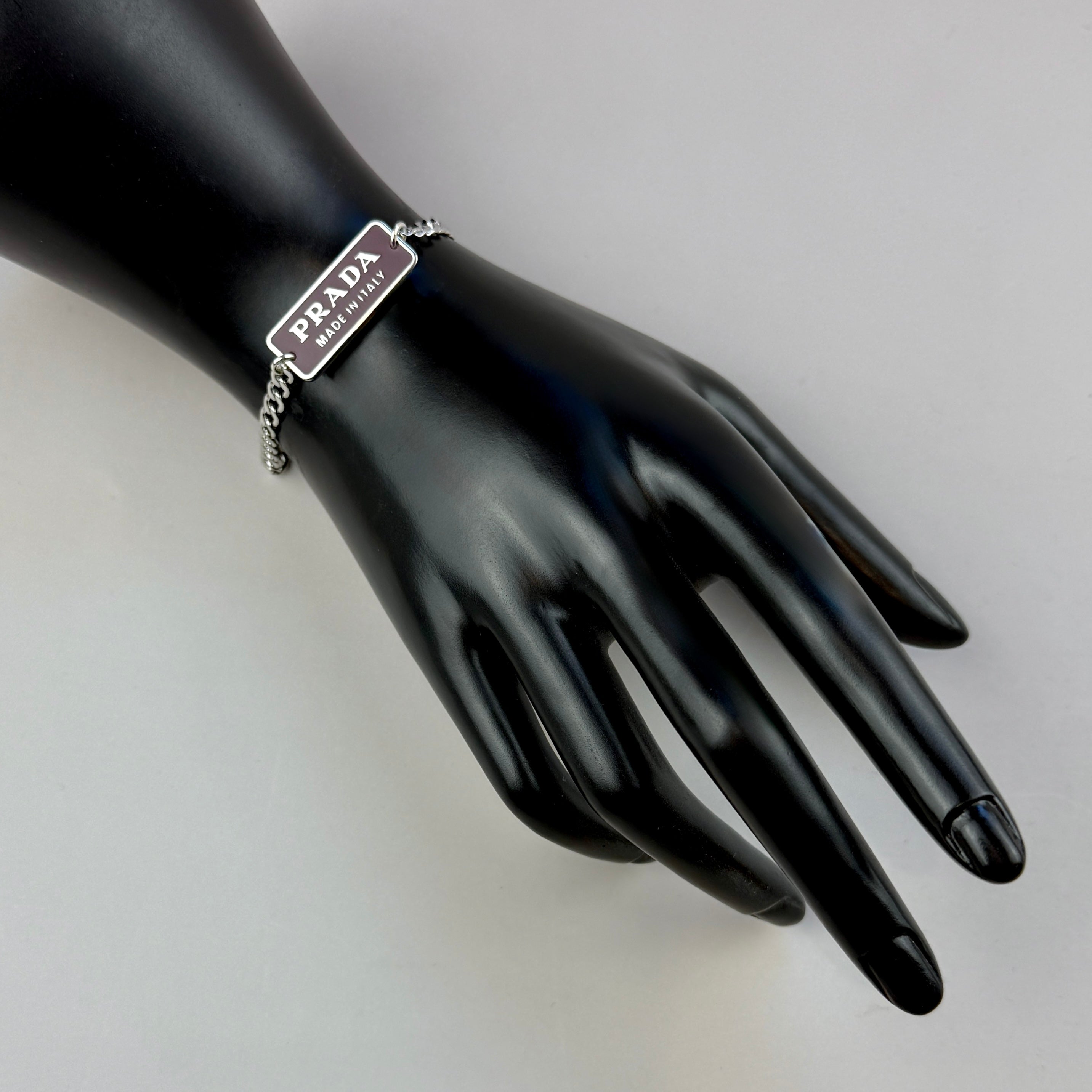 Small Plum & Silver Rectangular Logo Bracelet