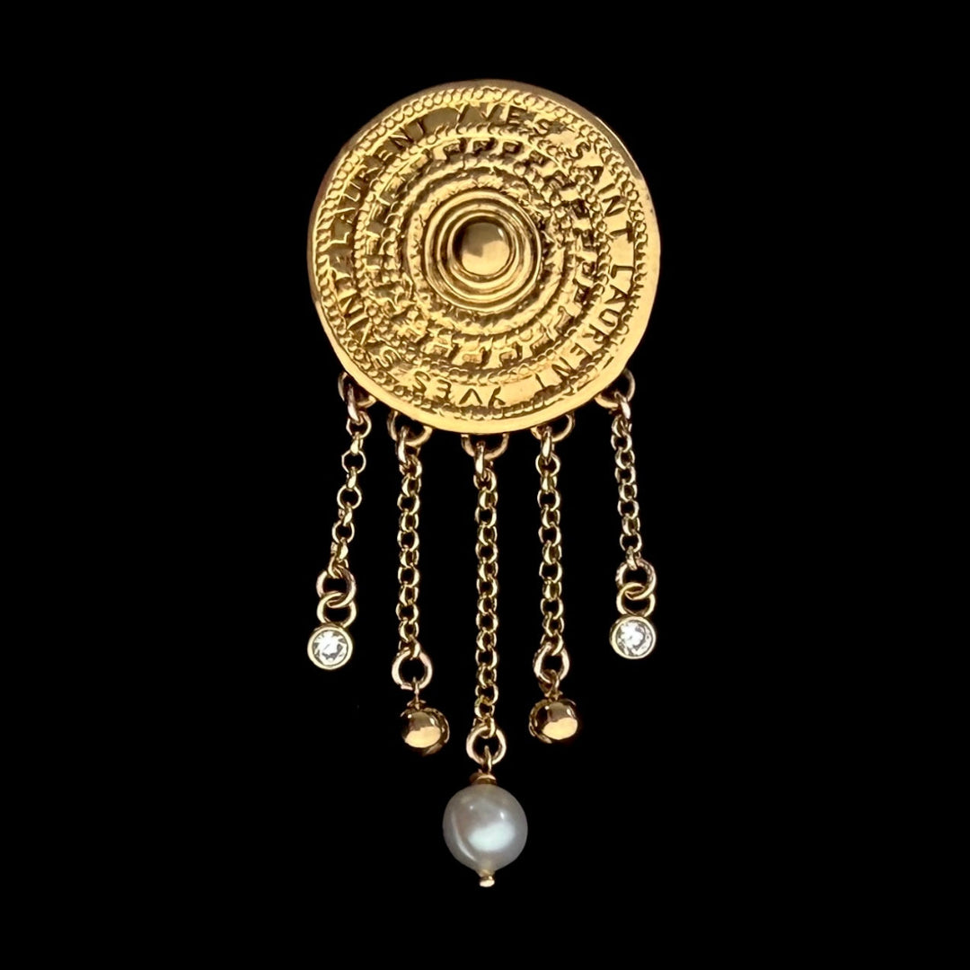 Gold Stamped Medallion Brooch