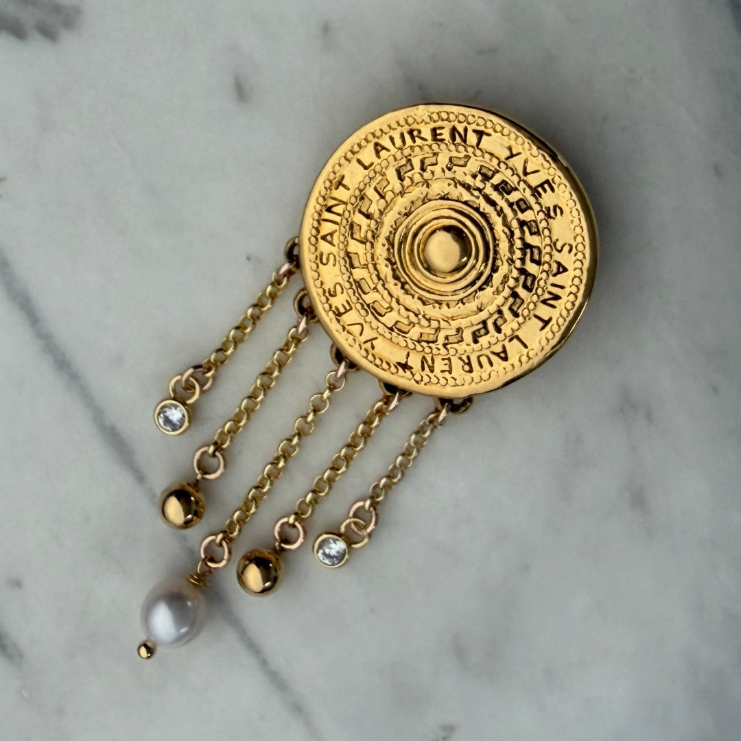 Gold Stamped Medallion Brooch