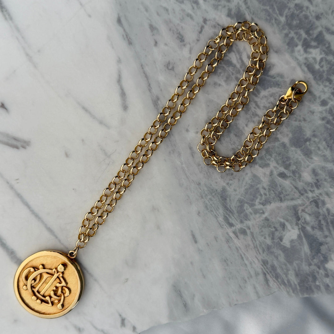 Statement Gold Round Medallion Long Necklace