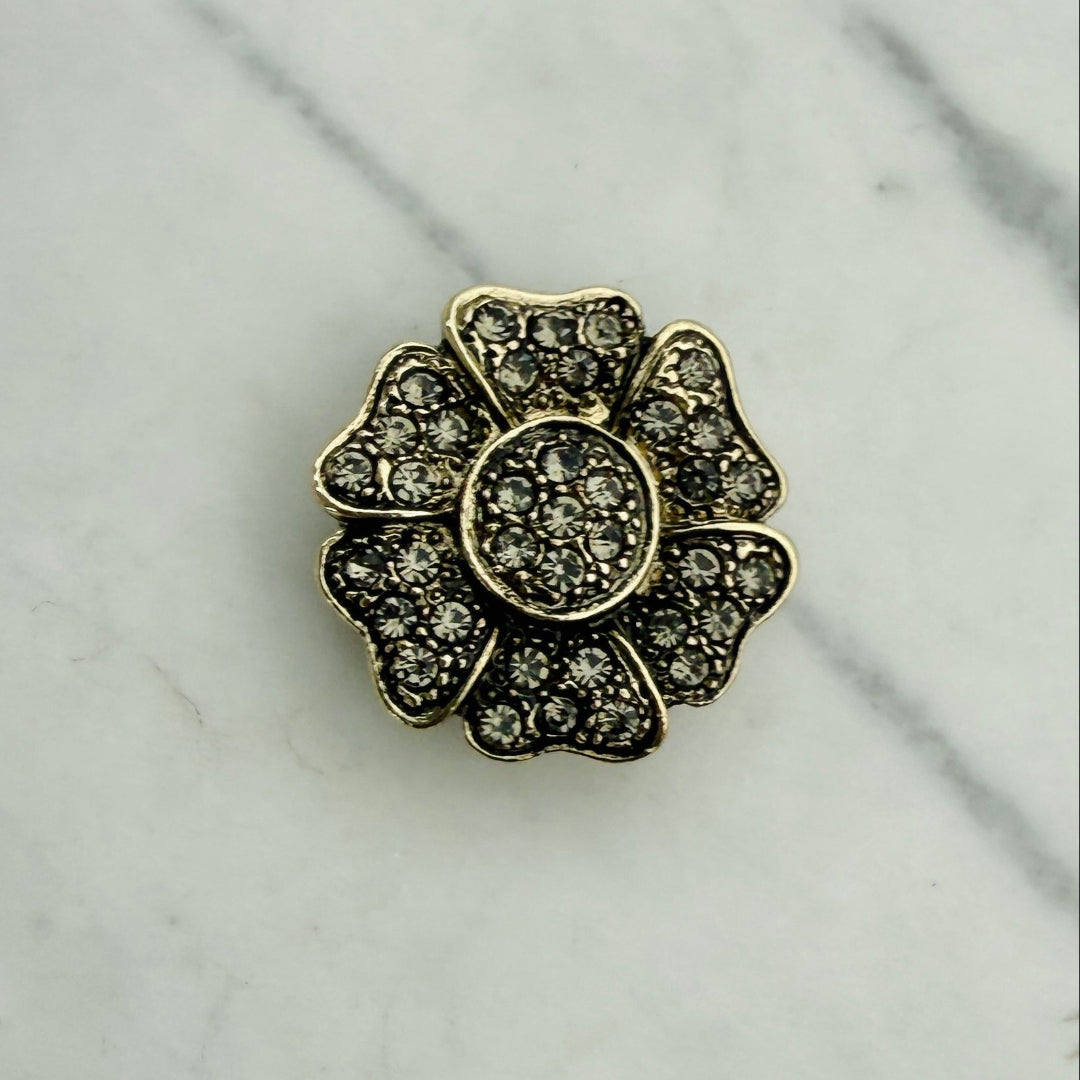 Gold Rhinestone Flower Brooch