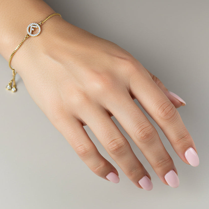 Gold Rhinestone Logo Bracelet