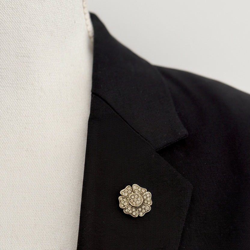 Gold Rhinestone Flower Brooch