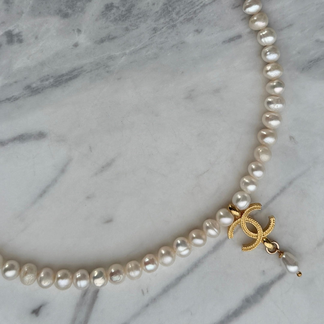 Gold Logo Pearl Choker