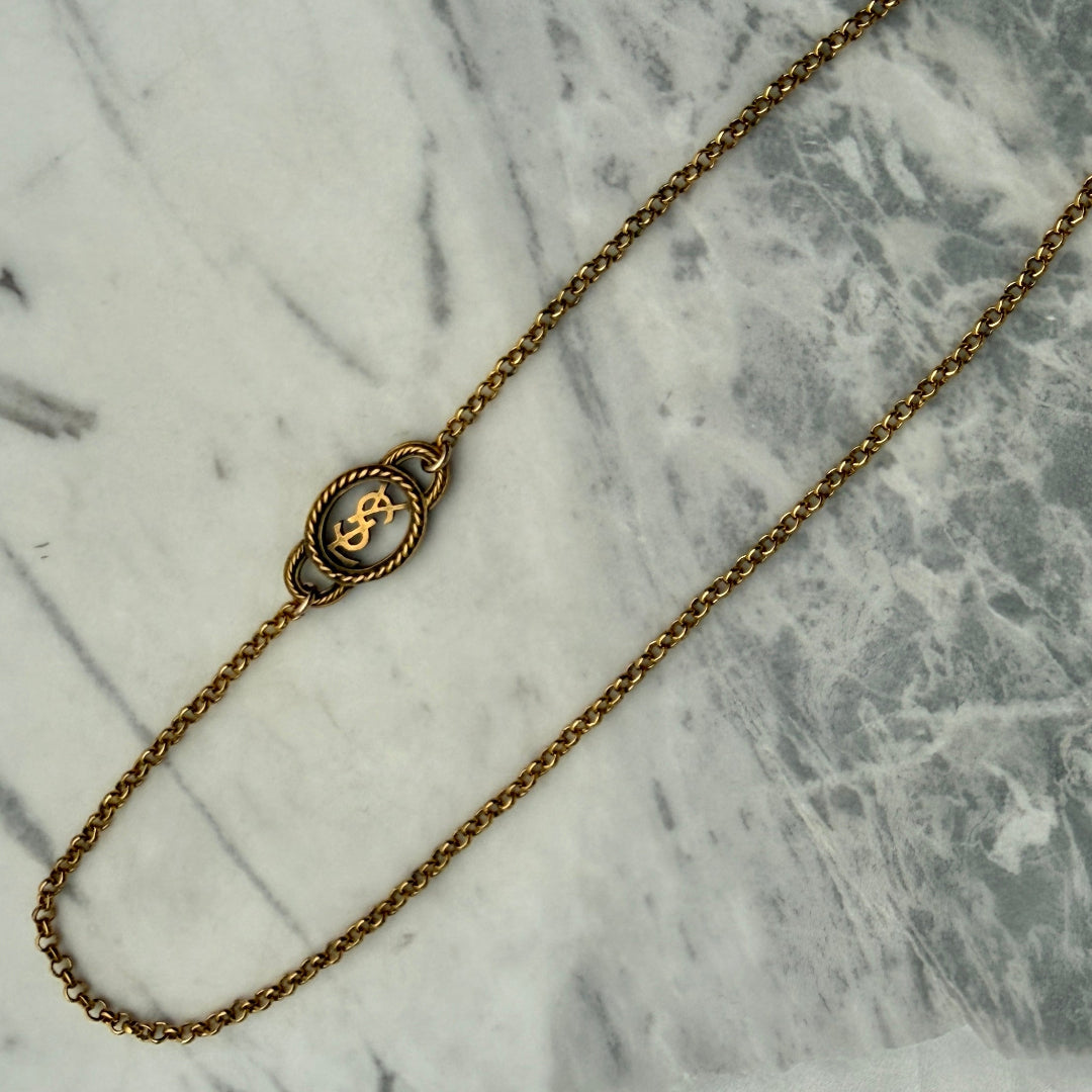 Asymmetrical Logo Necklace with Antique Gold Finish