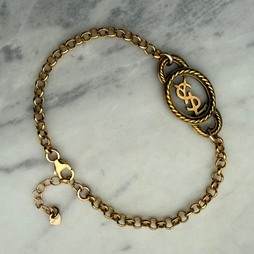 Gold Logo Bracelet with Antique Finish