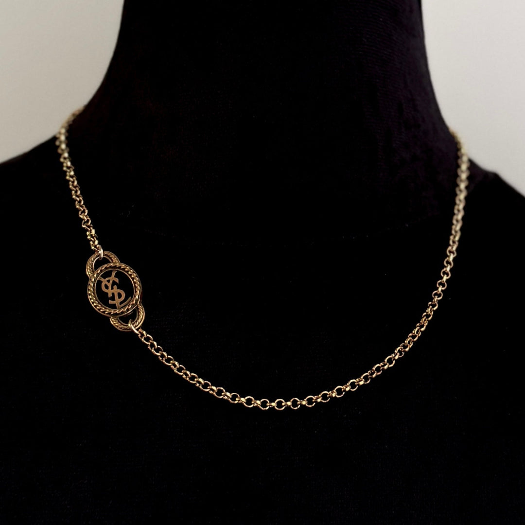 Asymmetrical Logo Necklace with Antique Gold Finish