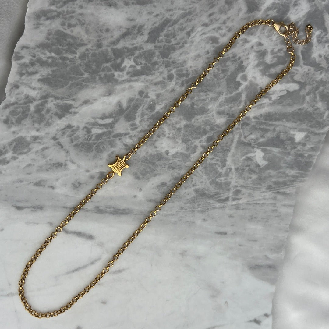 Mini Triomphe Asymmetrical Gold Logo Necklace