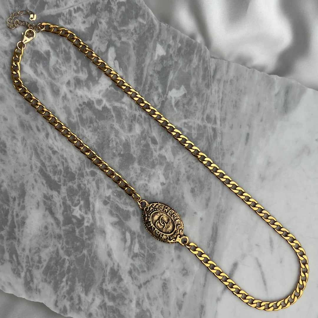 Gold Rustic Medallion Asymmetrical Necklace