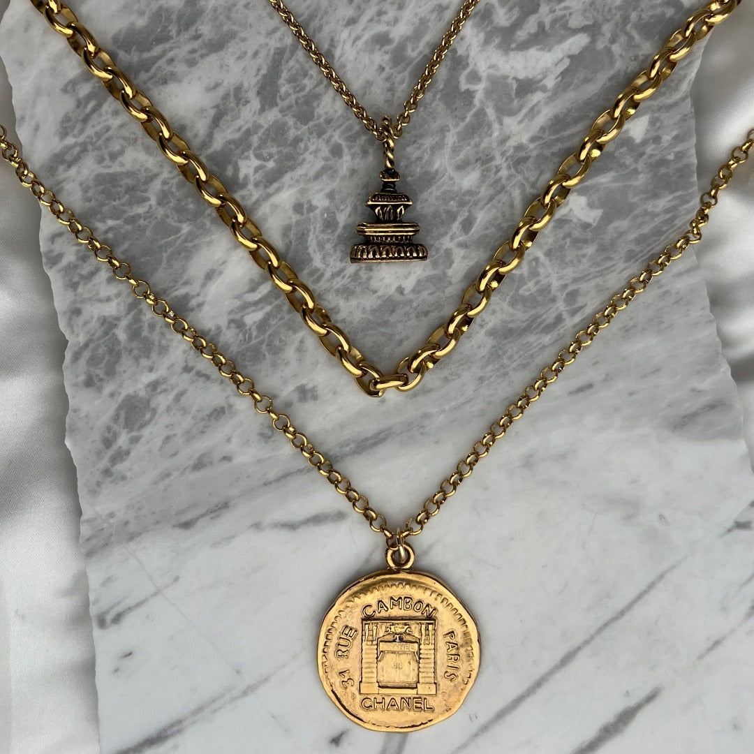 Statement Medallion Triple Strand Necklace