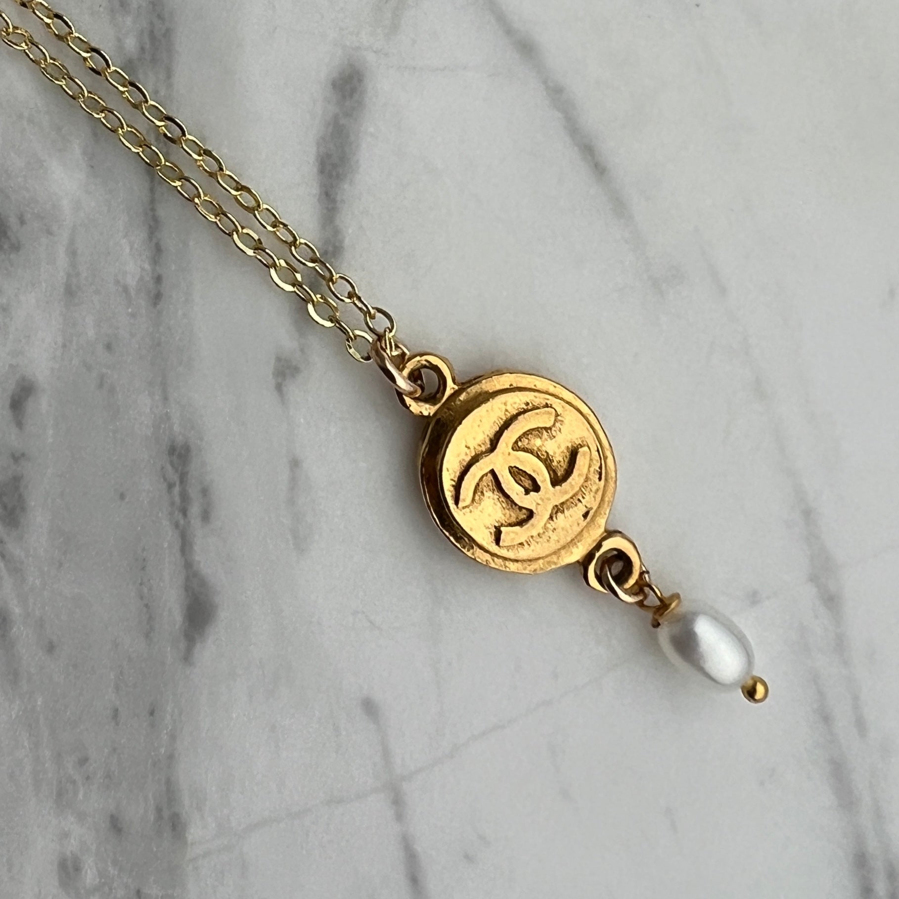 Gold Medallion Necklace with Pearl Drop