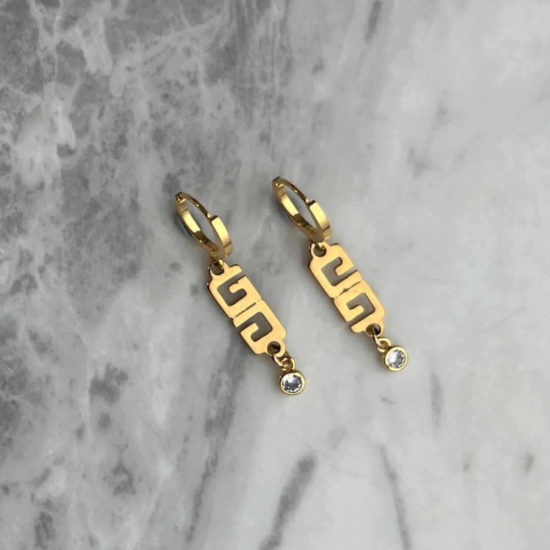 Logo Earrings with Crystal Drops