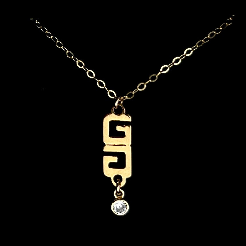 Logo Necklace with Crystal Drop