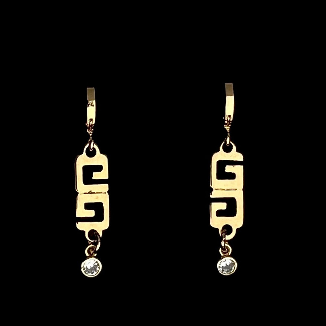 Logo Earrings with Crystal Drops