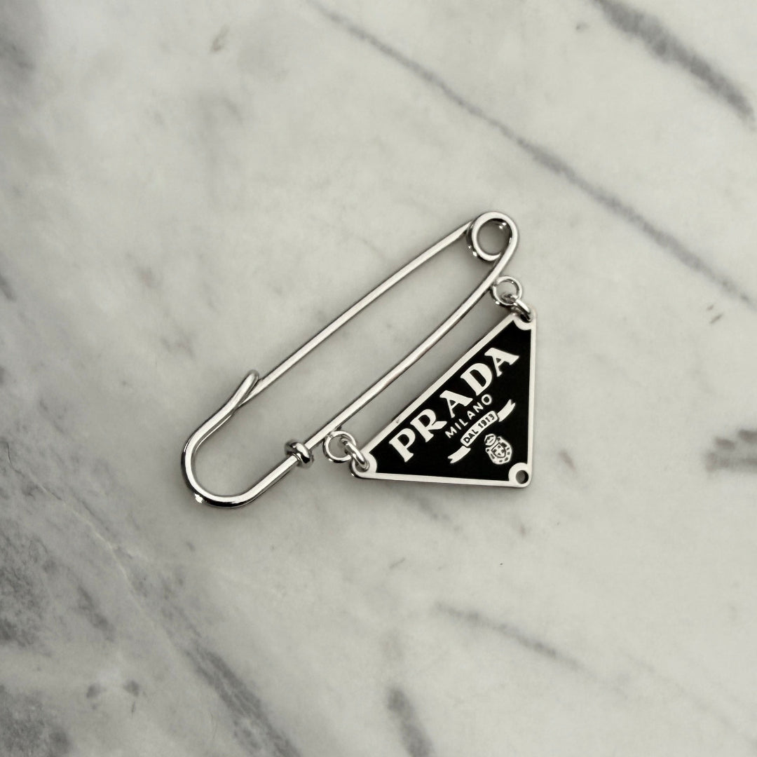 Dark Olive & Silver Triangular Logo Brooch