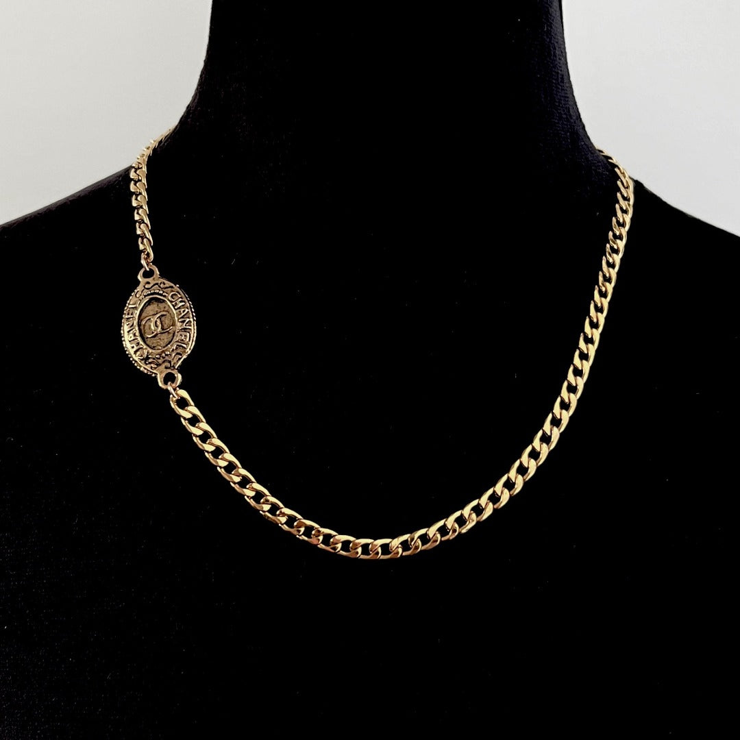 Gold Rustic Medallion Asymmetrical Necklace