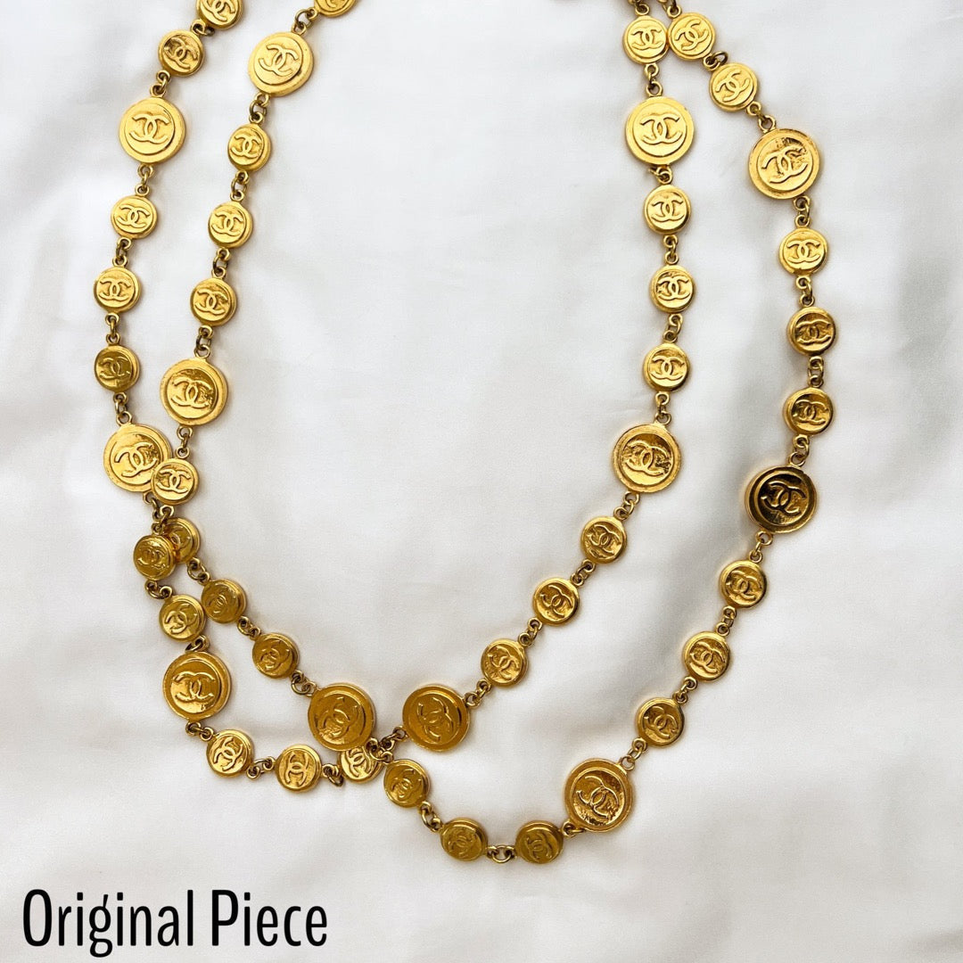 Large Gold Medallion Necklace with Pearl Drop