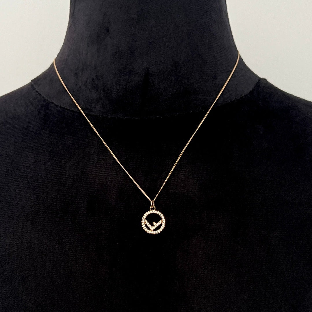 Small Gold & Rhinestone Logo Necklace