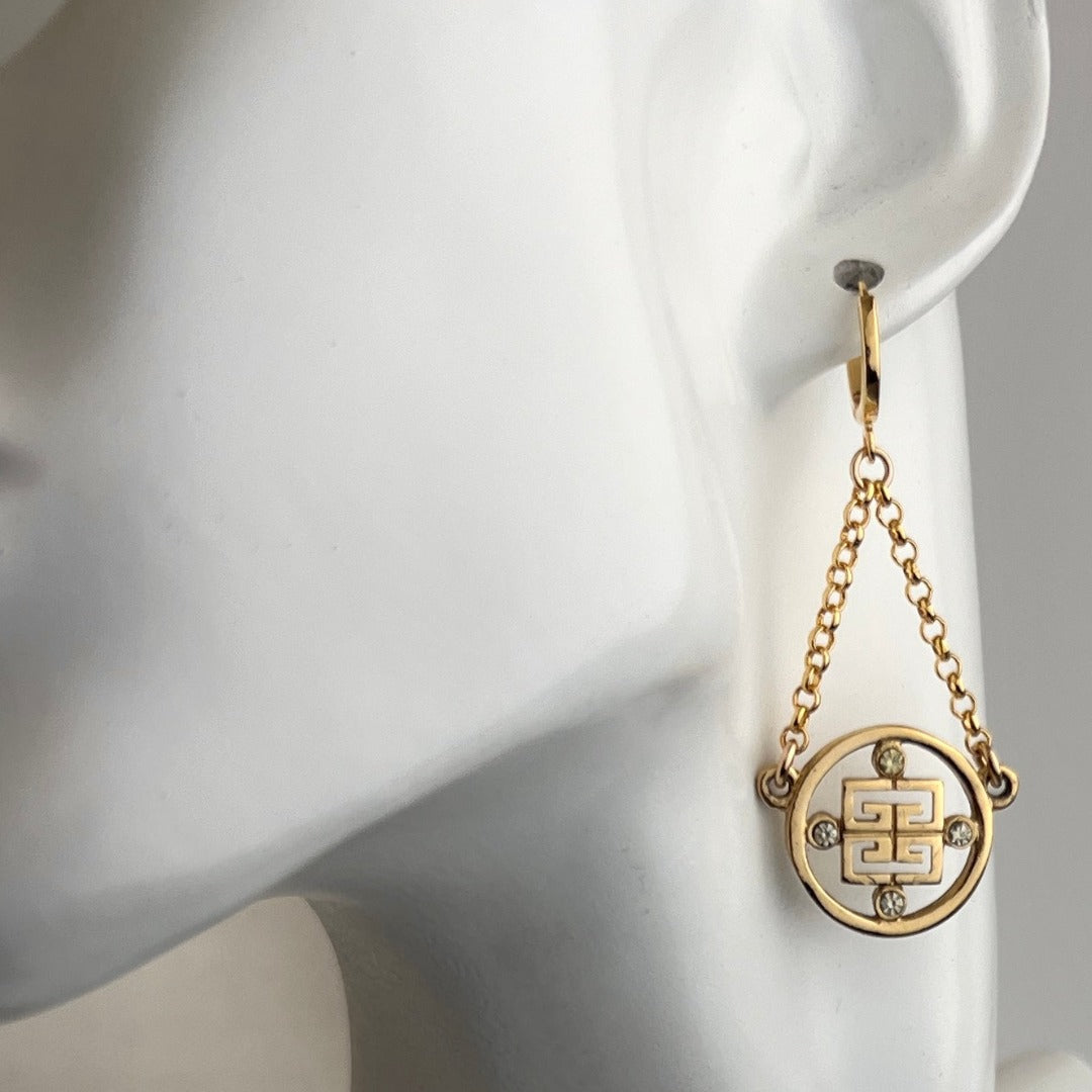 Gold Rhinestone Medallion Earrings