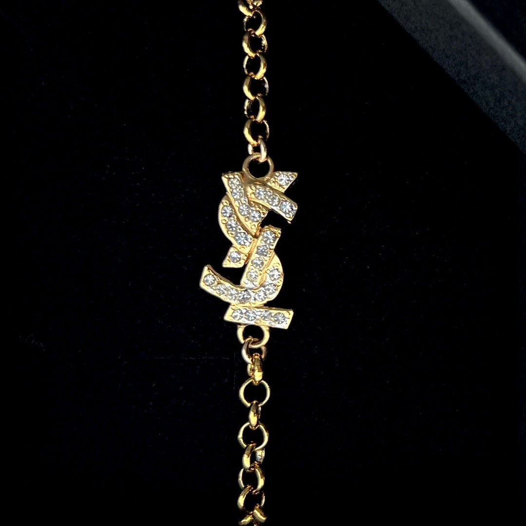 Gold & Rhinestone Logo Bracelet