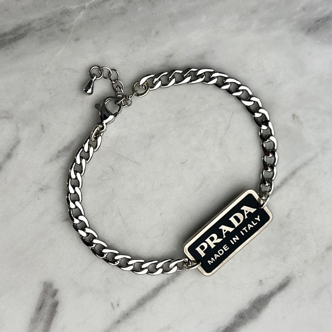 Small Black & Silver Rectangular Logo Bracelet