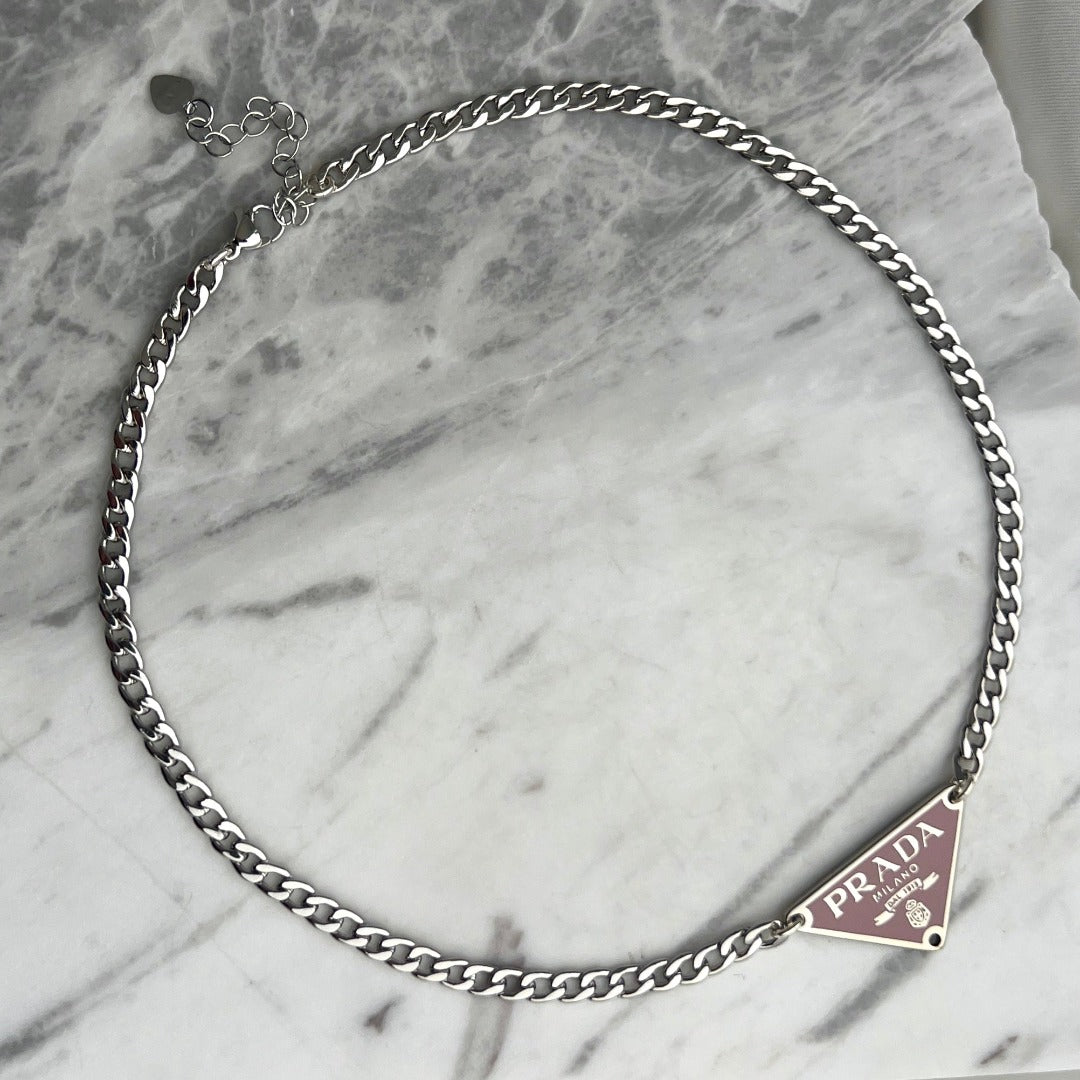 Small Pink & Silver Triangular Logo Choker