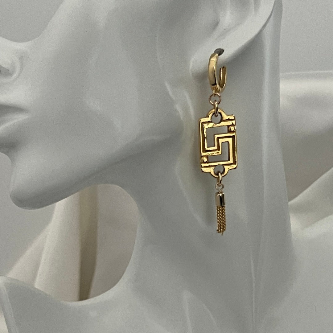Gold Logo Earrings with Tassels