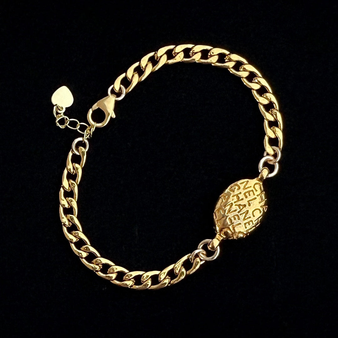 Gold Oval Printed Cuban Bracelet