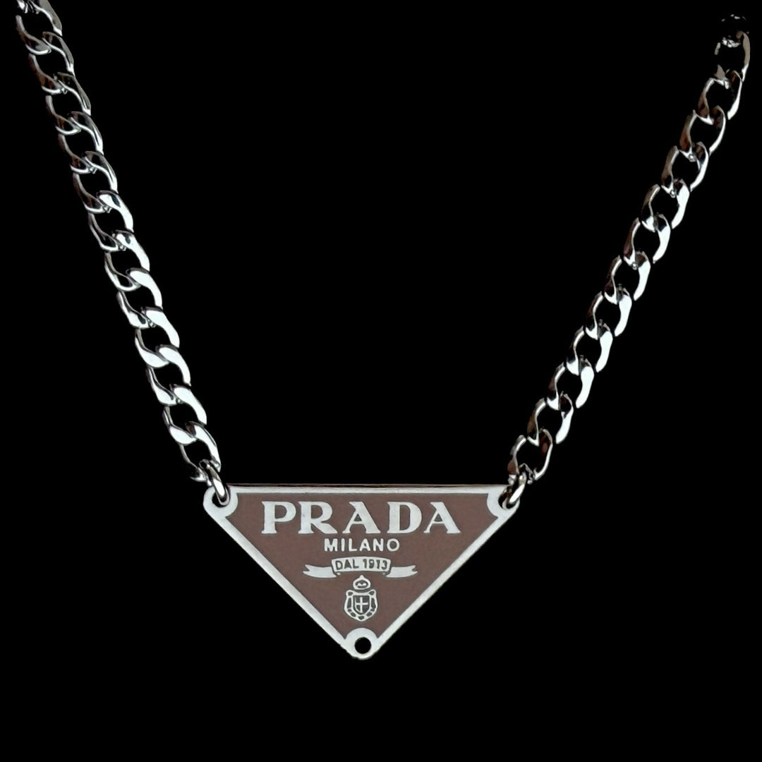 Small Tan & Silver Triangular Logo Choker