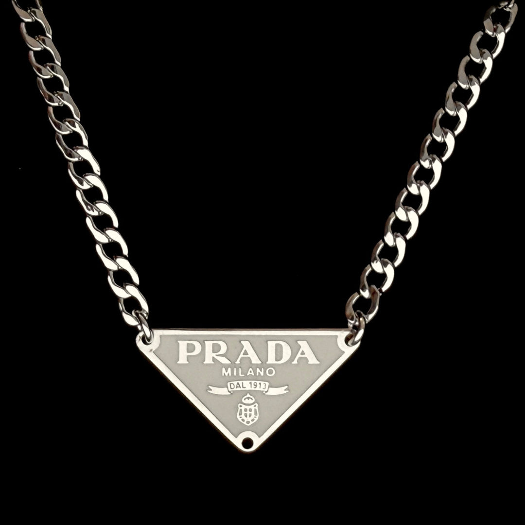 Small Cream & Silver Triangular Logo Choker