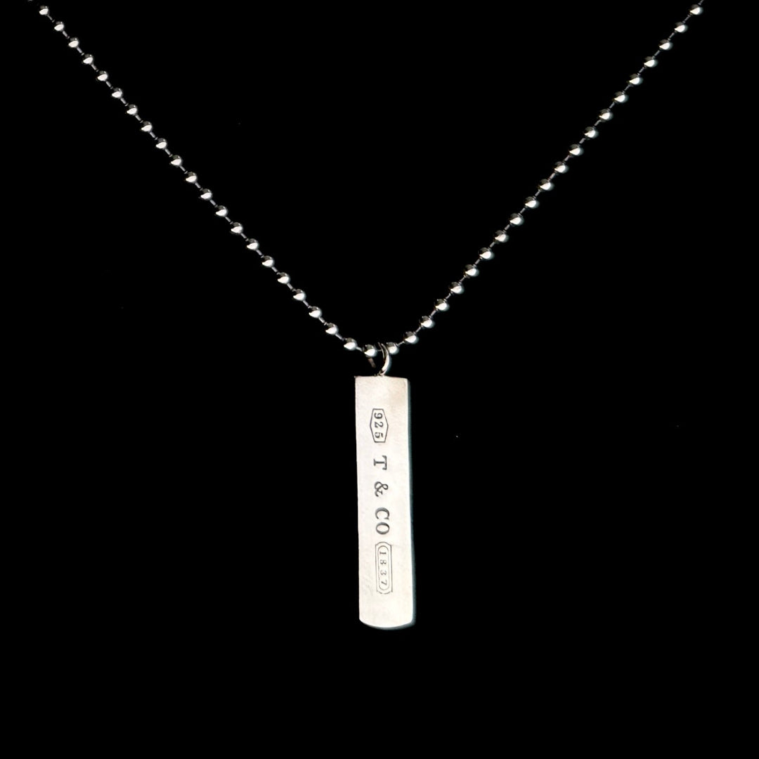 Silver Bar Necklace on Long Ball Chain