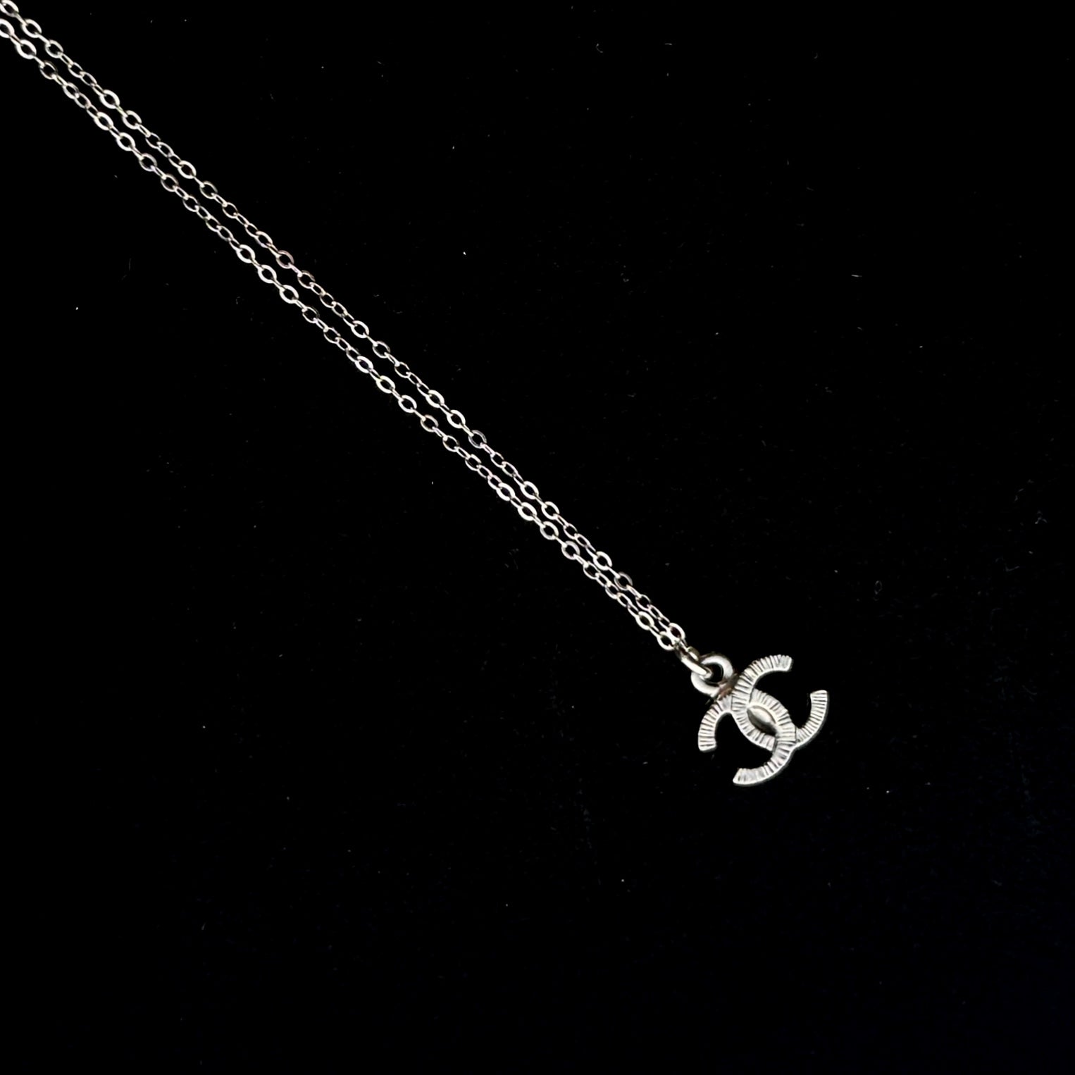 Dark Silver Textured Logo Necklace