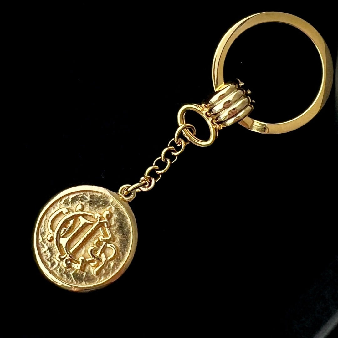Gold Round Medallion Bag Charm / Key Chain