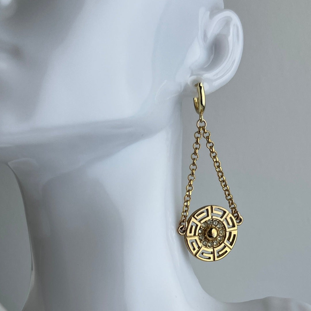 Statement Gold Rhinestone Medallion Earrings