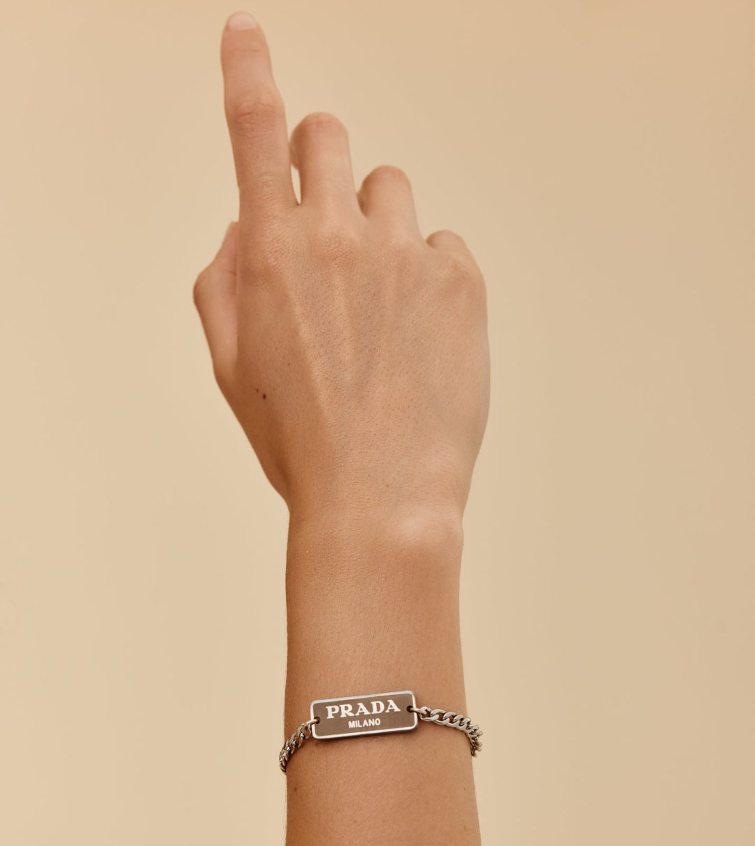 Small Latte & Silver Rectangular Logo Bracelet