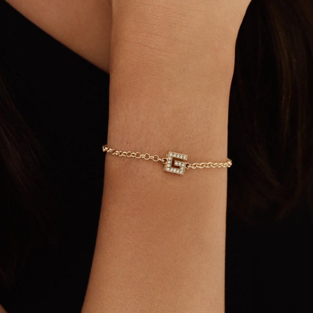 Gold Rhinestone Logo Bracelet