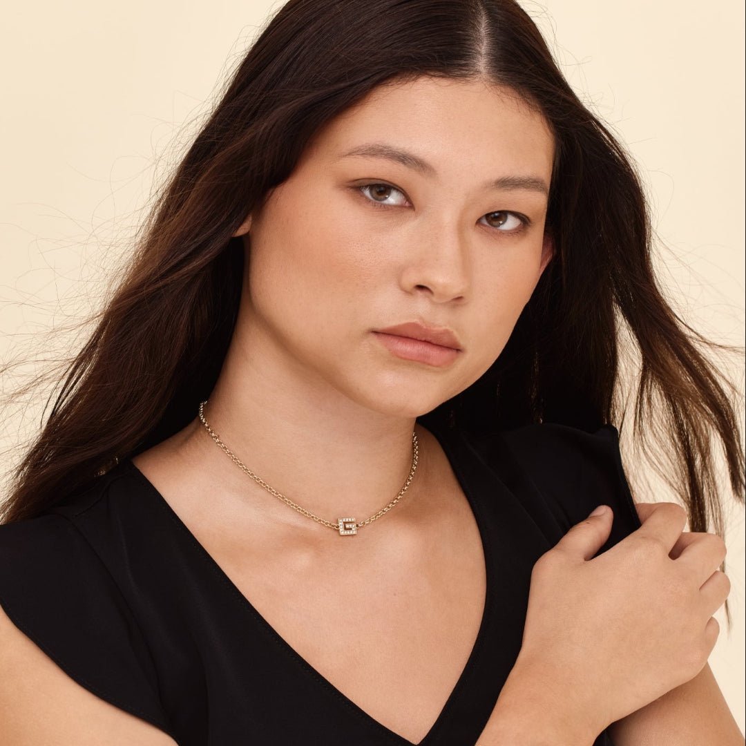 Gold Rhinestone Logo Choker