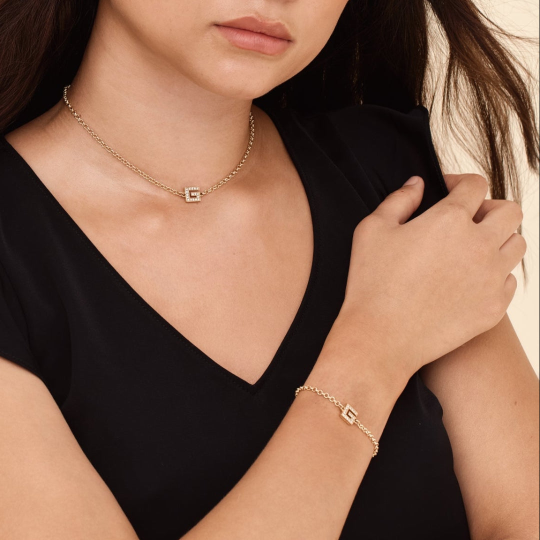 Gold Rhinestone Logo Bracelet