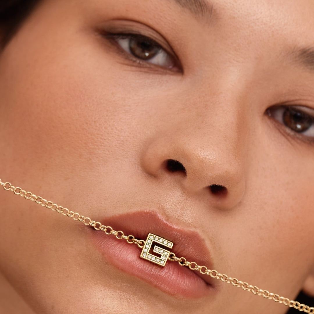 Gold Rhinestone Logo Choker