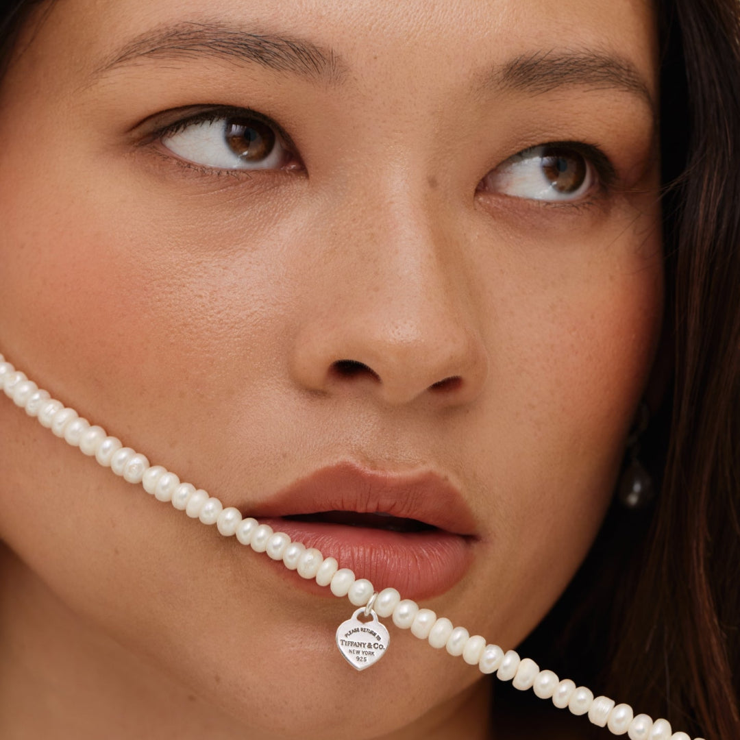 Mini Silver Heart Charm Pearl Choker