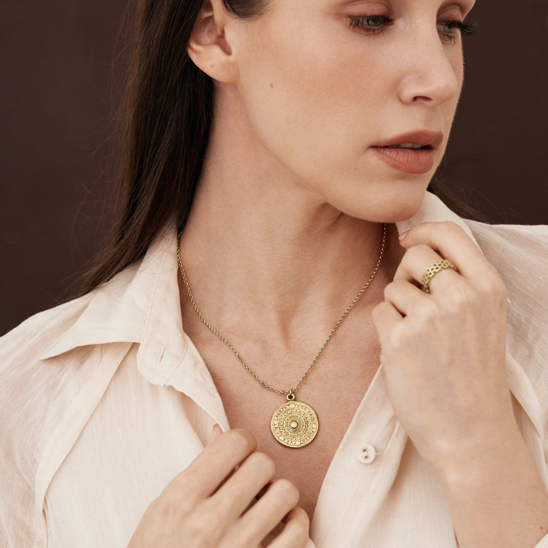 Large Gold Stamped Medallion Necklace